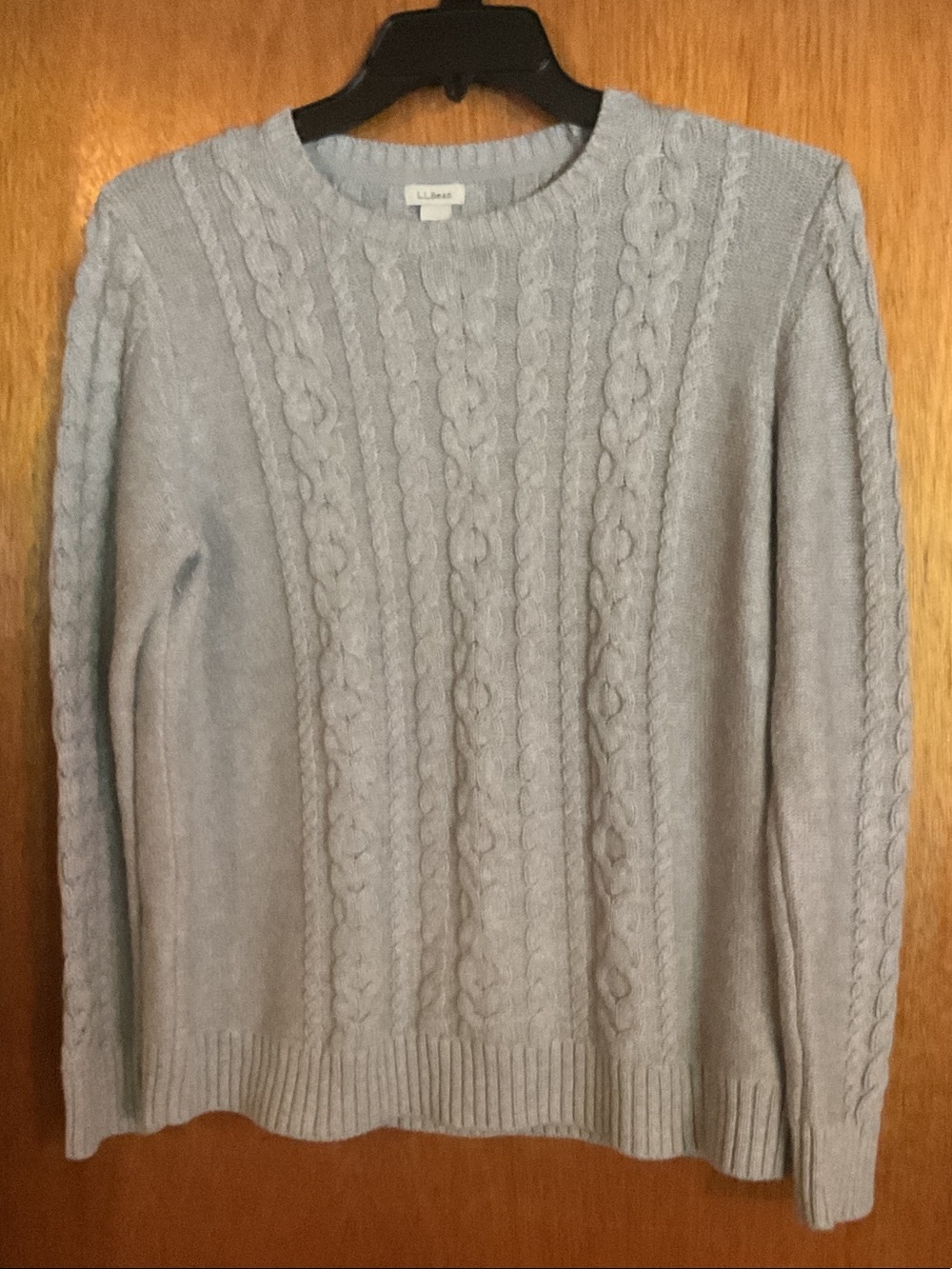 L.L. Bean Gray Cable-Knit Crewneck Sweater